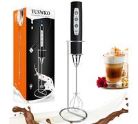 YUSWKO Rechargeable Milk Frother, Handheld Electric Frother Wand with 3 Speeds 3 Detachable Stainless Steel Drink Mixer for Coffee Lattes, Cappuccino, Egg