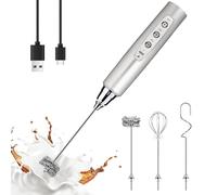 YUSWKO Rechargeable Milk Frother, Handheld Electric Frother Wand with 3 Speeds 3 Detachable Stainless Steel Drink Mixer for Coffee Lattes, Cappuccino, Egg