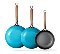 YUTANN Nonstick Frying Pan Set, 8" 10" 12" Ceramic Frying Pans, Pre-seasoned Cast Iron Pan Cookware Set with Cool Handle, Dishwasher Safe, Free of PFAS & PFOA, Compatible with All Stovetops