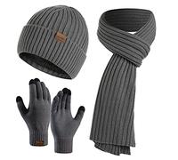Yutdeng 3 Pcs Winter Hat Scarf and Gloves Sets Men or Women Unisex Warm Knitted Beanie Hat with Fleece Lined Long Neck Warmer Scarf and Touchscreen Gloves 3-in-1 for Outdoor Casual Sports