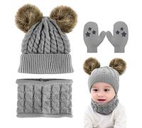 Yutdeng Baby Toddler Knit Beanie Neck Warmer Gloves 2PC/3PC Beanie Hats Mittens with Circle Scarf Baby Winter Warm Pompom Cap 0-24 month