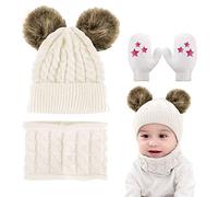 Yutdeng Baby Toddler Knit Beanie Neck Warmer Gloves 2PC/3PC Beanie Hats Mittens with Circle Scarf Baby Winter Warm Pompom Cap 0-24 month