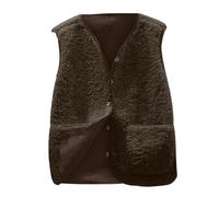 Yutdeng Fleece Gilet for Women Sherpa Sleeveless Vest V-neck Button Down Fluffy Waistcoat Soft Coat Jacket with Pockets Solid Lightweight Cozy Gilets Ladies Fur Fuzzy Outwear,Coffee,XXL