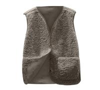 Yutdeng Fleece Gilet for Women Sherpa Sleeveless Vest V-neck Button Down Fluffy Waistcoat Soft Coat Jacket with Pockets Solid Lightweight Cozy Gilets Ladies Fur Fuzzy Outwear,Khaki,M