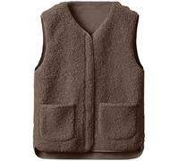 Yutdeng Fleece Gilet for Women Sleeveless Body Warmers Jackets Solid Color Full Zip Ladies Coats with Pockets V Neck Vest Lightweight Cozy Gilets Fluffy Waistcoat Winter Warm Outerwear,Coffee,L