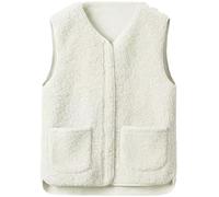 Yutdeng Fleece Gilet for Women Sleeveless Body Warmers Jackets Solid Color Full Zip Ladies Coats with Pockets V Neck Vest Lightweight Cozy Gilets Fluffy Waistcoat Winter Warm Outerwear,Beige,M