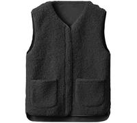 Yutdeng Fleece Gilet for Women Sleeveless Body Warmers Jackets Solid Color Full Zip Ladies Coats with Pockets V Neck Vest Lightweight Cozy Gilets Fluffy Waistcoat Winter Warm Outerwear,Black,XL