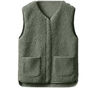 Yutdeng Fleece Gilet for Women Sleeveless Body Warmers Jackets Solid Color Full Zip Ladies Coats with Pockets V Neck Vest Lightweight Cozy Gilets Fluffy Waistcoat Winter Warm Outerwear,Army Green,M