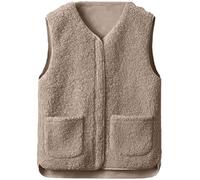 Yutdeng Fleece Gilet for Women Sleeveless Body Warmers Jackets Solid Color Full Zip Ladies Coats with Pockets V Neck Vest Lightweight Cozy Gilets Fluffy Waistcoat Winter Warm Outerwear,Khaki,L