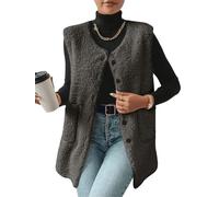 Yutdeng Fleece Gilet for Women Sleeveless Vest V Neck Button Down Long Gilet Ladies Jacket with Pockets Body Warmer Lightweight Cozy Gilets Winter Fluffy Waistcoat Fur Fuzzy Coat Outwear,Black,L