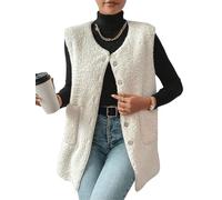 Yutdeng Fleece Gilet for Women Sleeveless Vest V Neck Button Down Long Gilet Ladies Jacket with Pockets Body Warmer Lightweight Cozy Gilets Winter Fluffy Waistcoat Fur Fuzzy Coat Outwear,Beige,XL