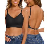 Yutdeng Low Back Bra for Women Seamless Bra Backless Deep V Neck Plunge Bras Multiway Straps Convertible Halter Bra Wirefree with Removeable Padding Push Up Bra Everyday Bras,Black,XL