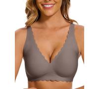 Yutdeng Non Wired Support Bras for Women UK Comfort Seamless Wireless Push Up Bra V Neck T-Shirt Bra Bralettes Soft Supportive Everyday Bras with Bra Extender,Grey,XXL