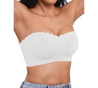 Yutdeng Strapless Bras for Women Front Closure Non-Slip Padded Bandeau Bralette Comfort Wavy Edge Tube Top Bra Non Wired Bras with Clear Strap,White,M