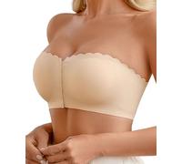 Yutdeng Strapless Front Fastening Bandeau Push Up Bra for Women Bras with Clear Straps and Anti-Slip Ladies Seamless No Wired Bra Soft Tube Top Everyday Bras Bralette