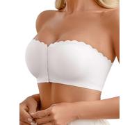 Yutdeng Strapless Front Fastening Bandeau Push Up Bra for Women Bras with Clear Straps and Anti-Slip Ladies Seamless No Wired Bra Soft Tube Top Everyday Bras Bralette
