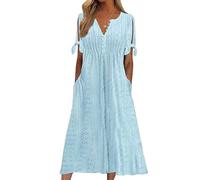 Yutdeng Summer Holiday Casual Maxi Bohemian Long Dresses for Women UK with Pockets Vintage Short Sleeve Smock Beach Dress Button Up Boho Floral Swing Dress Tunic A Line Dresses Vacation Sundress