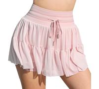 Yutdeng Tulle Skorts for Women UK Pleated Tennis Gym Sports Skirt with Shorts High Waist Athletic Mini Skirt with Drawstring Summer Ladies Golf Activewear Skort,Pink,M