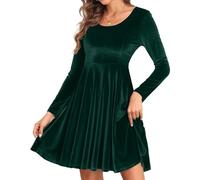 Yutdeng Women Velvet Dress Long Sleeve Crew Neck Ladies Bodycon Mini Dress Elegant Cocktail Dress Knee Length Ball Gowns Dress Christmas Wedding Party Club Evening Swing Dress,Green,M