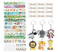 YUTNGYNG Set Of 24 Jungle Animal Keychains Stylish Animal Keychains Wristband Bright Ornament For Jungle Theme Parties Reward Ideas