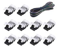 YUTOKEER 4 Pin LED Connectors 10mm Wide Unwired Gapless Solderless Strip to Wire Quick Connectors Adapter with 2m Extension Cord for Waterproof 5050 Multicolor RGB LED Strip Lights-10Packs