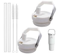 Yutronel 2-Pack Replacement Flip Straw Lids for Stanley IceFlow Tumbler 30oz Only, Spill-Proof Cap with 2 Reusable Straws & 2 Cleaning Brushes, BPA-Free, Easy to Clean(White)