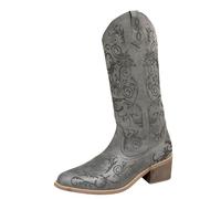 YUTUGTSJ Cowboy Boots Women,Wide Calf Mid-Calf Low Chunky Walking Comfortable Classic Wedding Country Party Western Cowgirl Shoes(Grey,6.5 UK)