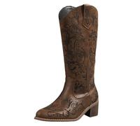 YUTUGTSJ Cowboy Boots Women,Wide Calf Mid-Calf Low Chunky Walking Comfortable Classic Wedding Country Party Western Cowgirl Shoes(Brown,4.5UK)