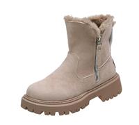 YUTUGTSJ Ladies Vintage Booties Women's Rain Mid Calf Western High Heel Knee Warm Mary Jane Dress Pumps Perfect for School Party(Beige,4.5UK)