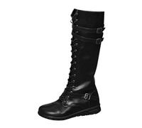 YUTUGTSJ Women's Lace Up Boots with Block Heel, Buckles and Platform Sole Front Compatible with Motorcycle(Black,6.5 UK)