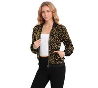 Yutuwomsfushi Women's Sequin Jacket Long Sleeve Blazer Glitter Front Zip With Pockets Casual Sparkly Party Velvet Bomber, Black and Gold, S