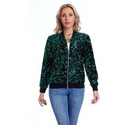 Yutuwomsfushi Women's Sequin Jacket Long Sleeve Blazer Glitter Front Zip With Pockets Casual Sparkly Party Velvet Bomber Christmas Green XL, Green, XL
