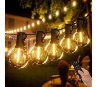 Yuucio G40 Outdoor String Lights Dimmable 50FT, 15M LED Festoon Lights with Remote Control Mains Powered with 25+1 Shatterproof G40 Plastic Bulbs, Waterproof Garden Light for Balcony, Bistro, Wedding