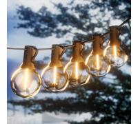 Yuucio Outdoor String Lights Mains Powered 100FT, LED Garden Lights with 50+2 Globe Bulbs,Shatterproof IP45 Waterproof for Porch Cafe Bistro Backyard Gazebo Balcony Deck Party 2700K Warm Light