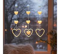 YuuFcy 3 PCS LED Heart Shaped Window Lights for Valentines Decorations, Valentine's Day Window Lights with Suction Cups for Anniversary Party Favor Wedding Classroom Bedroom Valentines Day Decor (A)