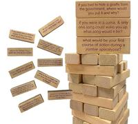 YuuFcy 54 PCS Ice Breaker Questions Tumbling Tower Game, Icebreaker Questions Tumbling Tower Game, Large Tumbling Tower Block Set with Questions Building Game for Party (Small)