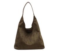 YuuFcy Women's Green Suede Tote Hobo Bag, 3.15 x 6.34 x 2.79 inches, All Seasons, Solid, Retro, Boho-chic, Drawstring Closure, Internal Pockets, Shoulder Strap, Adult, Female, Handbag