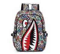 YUUHHUA 3D Shark Mouth Graphic Print Backpack, Comic Style Colorful Design, School Bag for Youths and Teens, C, One size