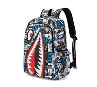 YUUHHUA 3D Shark Mouth Graphic Print Backpack, Comic Style Colorful Design, School Bag for Youths and Teens, A, One Size, Casual