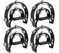 YUUHJUN 4 Pack 10 Inch Double Row Tambourine, Half Moon Musical Tambourine, Metal Jingles Hand Held Percussion Drum with Ergonomic Handle Grip for KTV, Party, Gift, Black