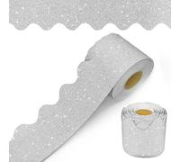 YUUIKLLE 60 Feet Bulletin Board Borders, Glitter Scalloped Border Trim Holiday Decoration for School, Bulletin Board Border Decorative,Classroom Poster Office Party Wall Locker Decor (Silver)