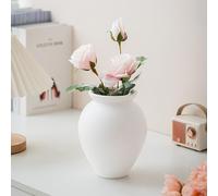 Yuuker.T Large White Ribbed Ceramic Vase,Decorative Vintage Flower Vase for Centerpeices,Cream Round Modern Vase Home Decor,Big Unique Wide Mouth Table Vase for Flowers (White, Middle)