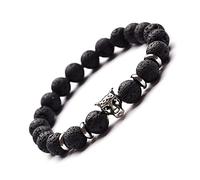 YUUKI Chakra Bracelet,Natural Black Lava Stone Beads Beaded Bracelets,Silver Panther Head Pendant Bangles,Elastic Crystal Bracelet Fashion Crystal Jewelry for Men Women
