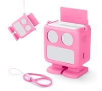 YUULNMOP Robot Silicone Protective Case with Card Storage Slot Compatible with Yoto Mini Player,Carrying Sleeve Case/Wrist Lanyard,Anti-Slip Silicone Skin Cover for Kids Mini Audio Player (Pink)