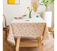 YUURAINVUVU Vintage Various Plant Pattern Cotton Linen Fabric, Stitching Tassel Rectangle Tablecloth for Kitchen | Dining | Tabletop | Decoration | Tea Party | Weddings | Farmhouse (55x102 Inches)