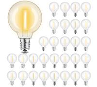 Yuusei G40 LED Solar Bulbs Outdoor 30 Pack, 1W E12 Replacement Light Bulbs IP45 Waterproof, 2700K Warm White for String Lights, Shatterproof for Garden, Patio, Terrace, Party