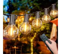 Yuusei LED String Lights Remote Control, 50Ft/15M Festoon Lights Mains Powered with 25+1 Shatterproof G40 Bulbs, IP45 Waterproof Outdoor Garden String Light for Patio Party Wedding Cafe, Warm White