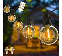 Yuusei Outdoor String Lights Mains Powered, 100Ft LED Festoon Lights with 50+2 Shatterproof Bulbs, Weatherproof Connectable G40 Globe Garden String Light 2700K for Patio, Wedding, Party, Terrace