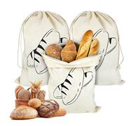 YUUTIAL 3 Pack Linen Bread Bags, 40x30cm Reusable Eco Drawstring Bread Bags Keeping Breads Fresh, Natural Linen Food Storage Bag for Potatoes Fruits