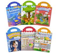 YUUTIAL 6Pack Reusable Sticker Books for Toddlers,3D Puffy Stickr Books for Kids 2+ Year Old, Vehicles, Animals, Dinosaur,Ocean,Body,Supermarket Jelly Sticke Game Educational Sensory Learning Toy